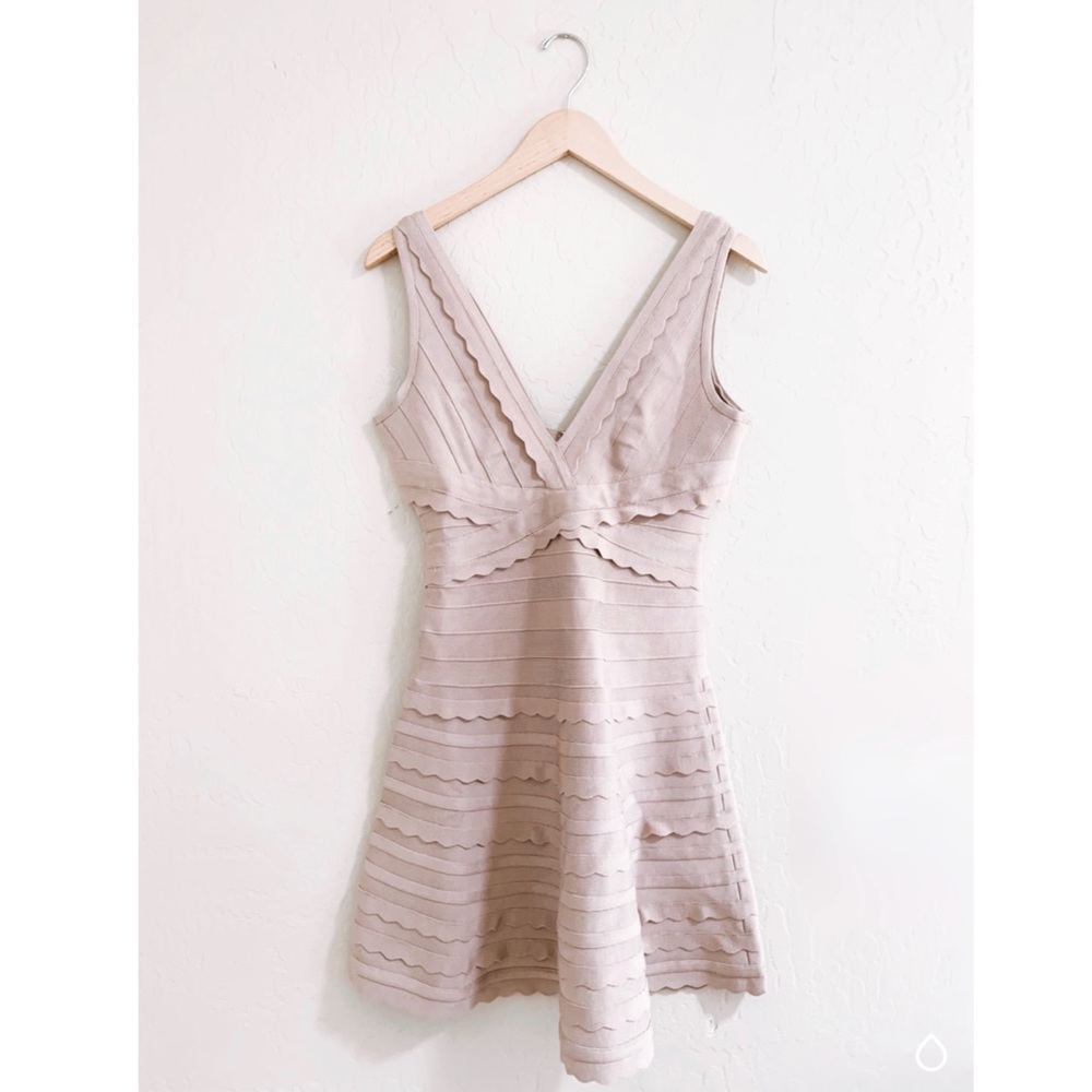 Herve Leger Scalloped V Neck Bondage Dress
